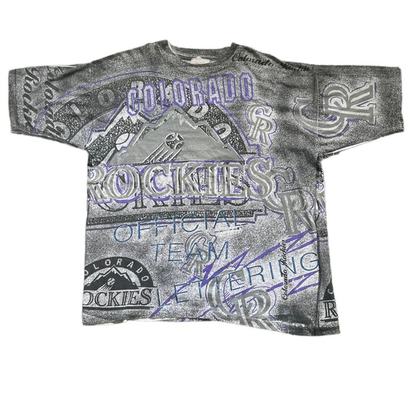 VTG 90’s Colorado Rockies MLB Baseball‎ AOP All Over Print Single Stitch Large - Picture 1 of 7